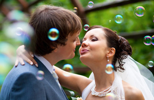 wedding couple bubbles
